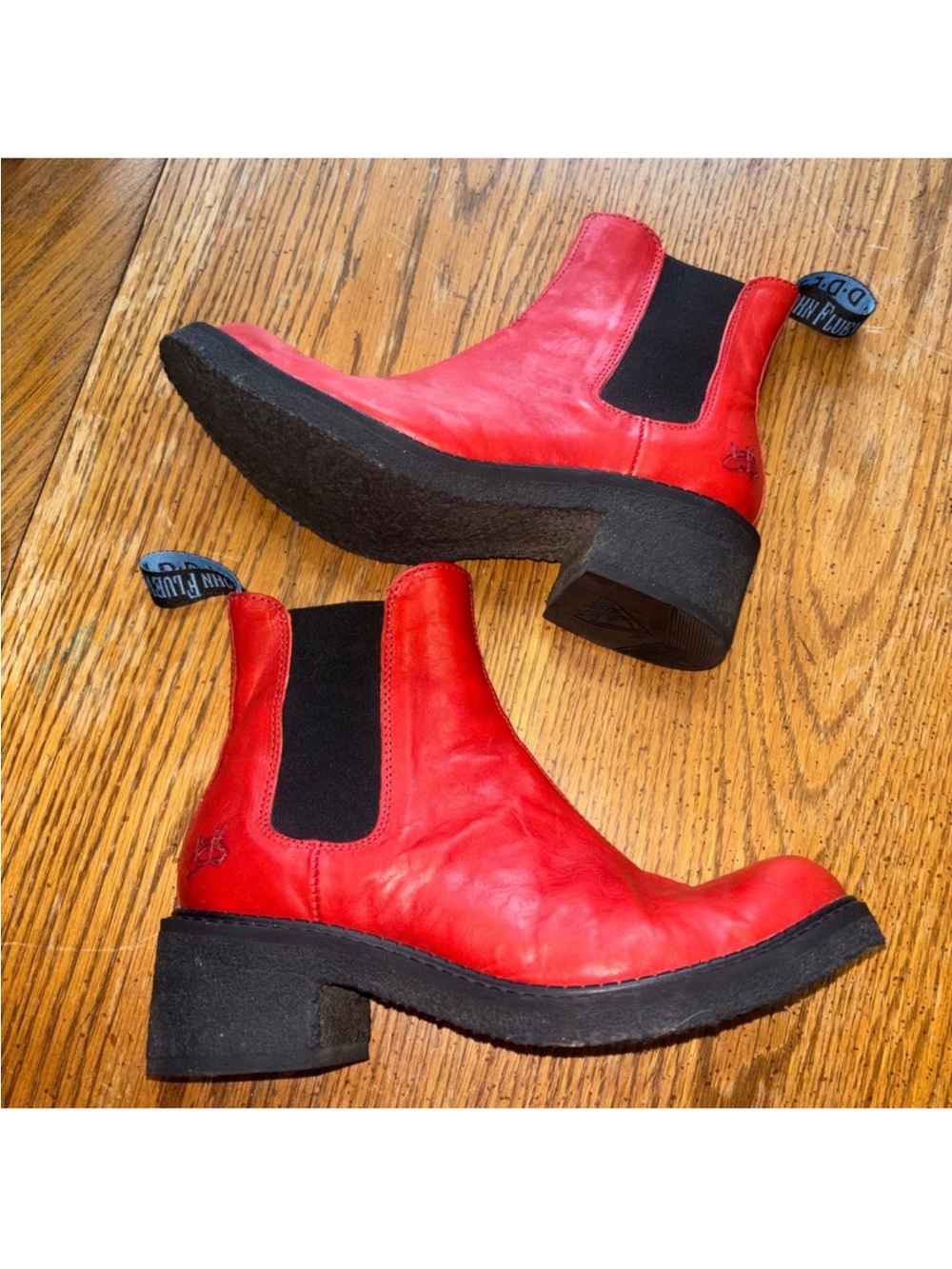 John Fluevog Red Leather Chelsea Boots - Women Size 7.5 - Picture 5 of 7
